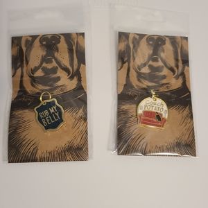 🐕 "Couch Potato" and "Rub My Belly" Enamel Dog Tag Charm Set of 2